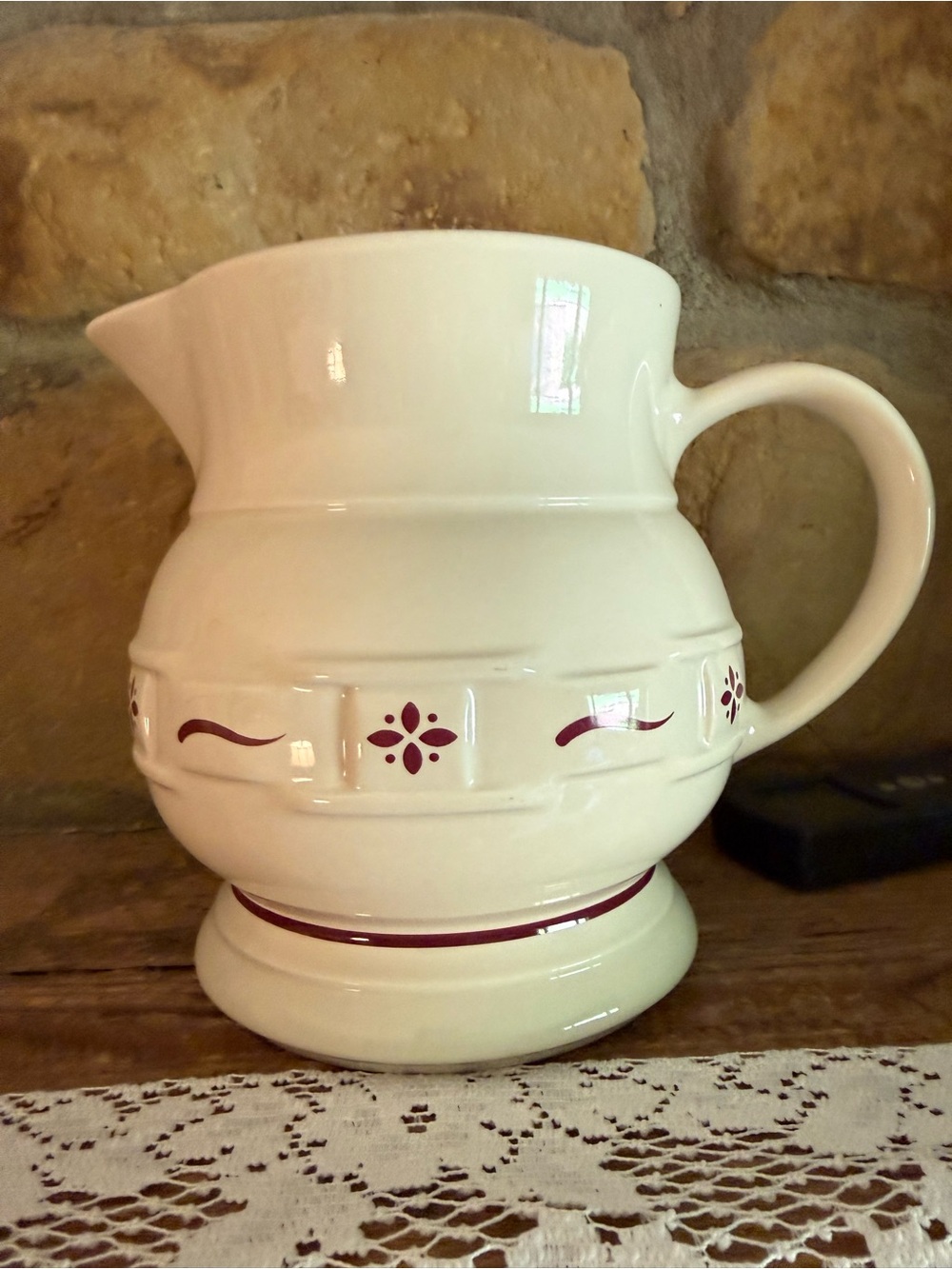 Vtg Longaberger Pottery Large Woven Traditions Pitcher - Heritage Red